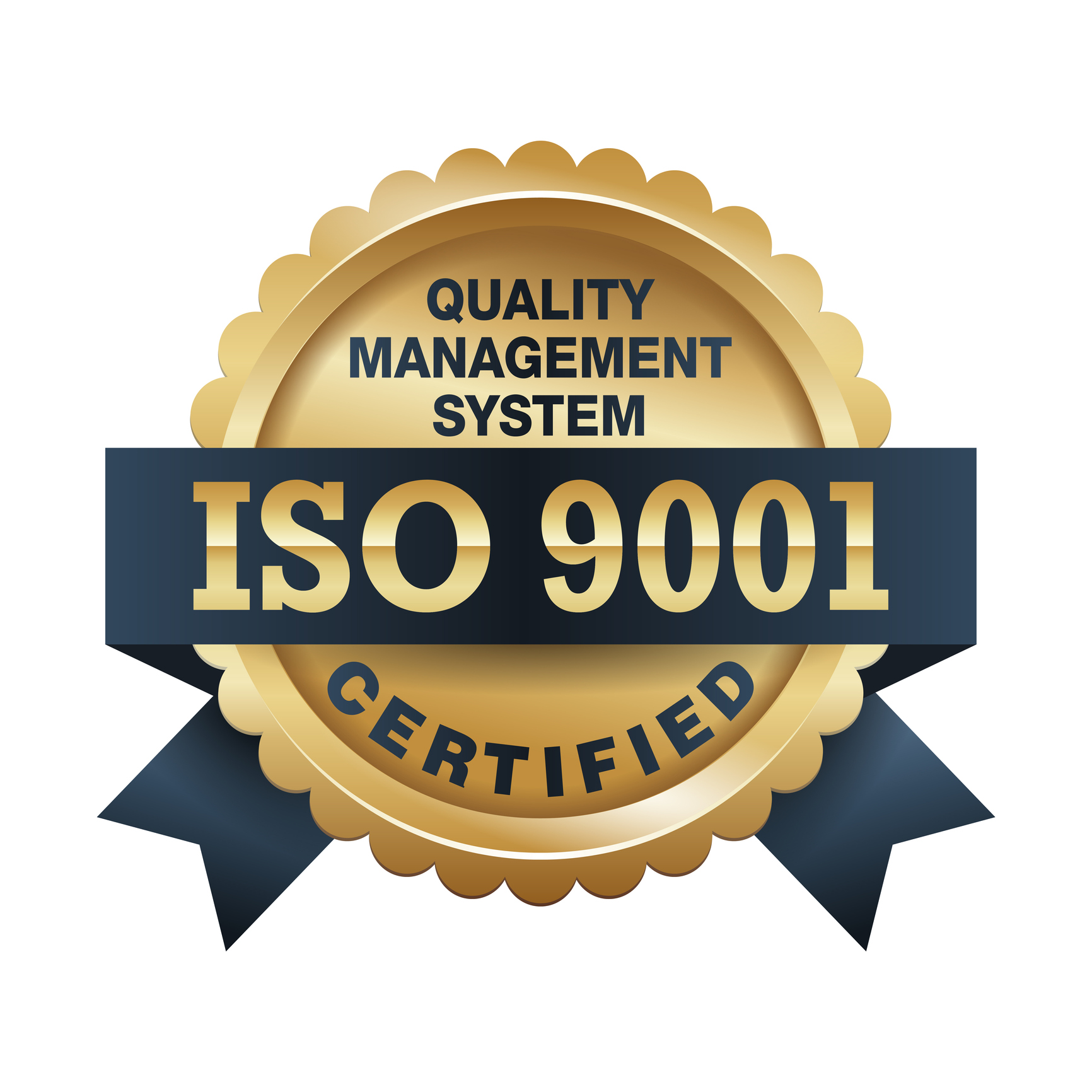 ISO 9001 conformity to standards icon - golden medal award with international quality management system guarantee emblem - isolated vector